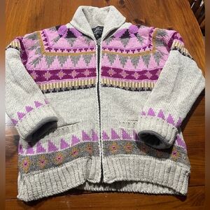 Lost Horizons Womens 100% Wool Fleece Lined Zip Up Chunky Knit Pocket Sweater M